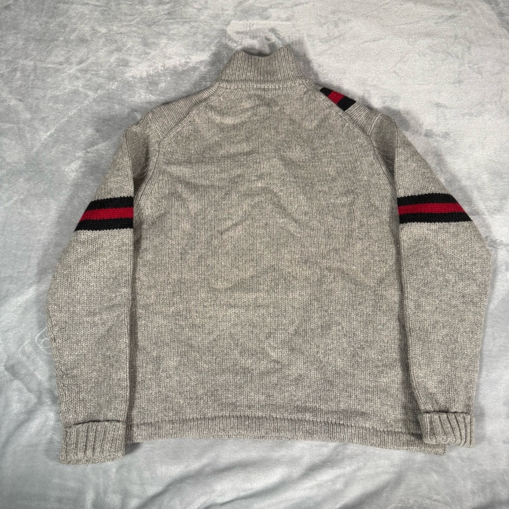 Vintage GAP Mock Neck Henley Sweater Mens M Lambswool Striped Knit Gray - Picture 8 of 11